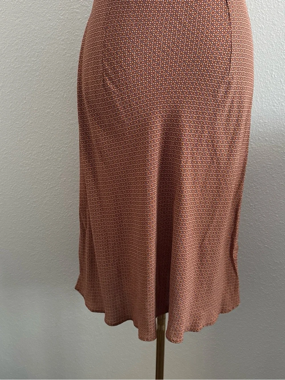 Vintage Tessuto Brown Geometric Print Bias Cut Midi Slip Dress Made in USA Sz L
